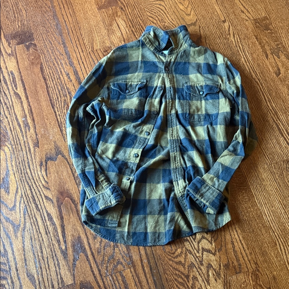 Blue and Green Plaid Button-Up Shirt